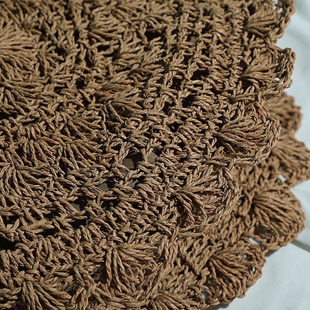 Boho Coffee Brown Straw Round Bag - Picture 3 of 7